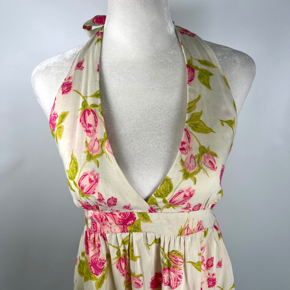 rue21 Womens Y2K Pink Rose Floral Halter Babydoll Tunic Top Cream Size Large - Picture 2 of 8